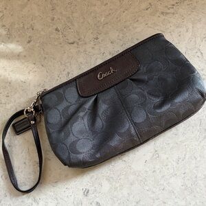 Coach Gray Signature Canvas Leather Small Slim Wristlet Wallet Gunmetal Gray VG+